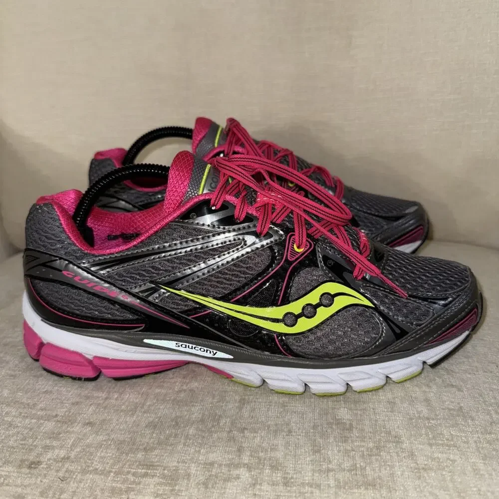 Saucony Guide 6 Womens Gray/Pink/Yellow Sneakers Running Shoe Size 10.5 EUC